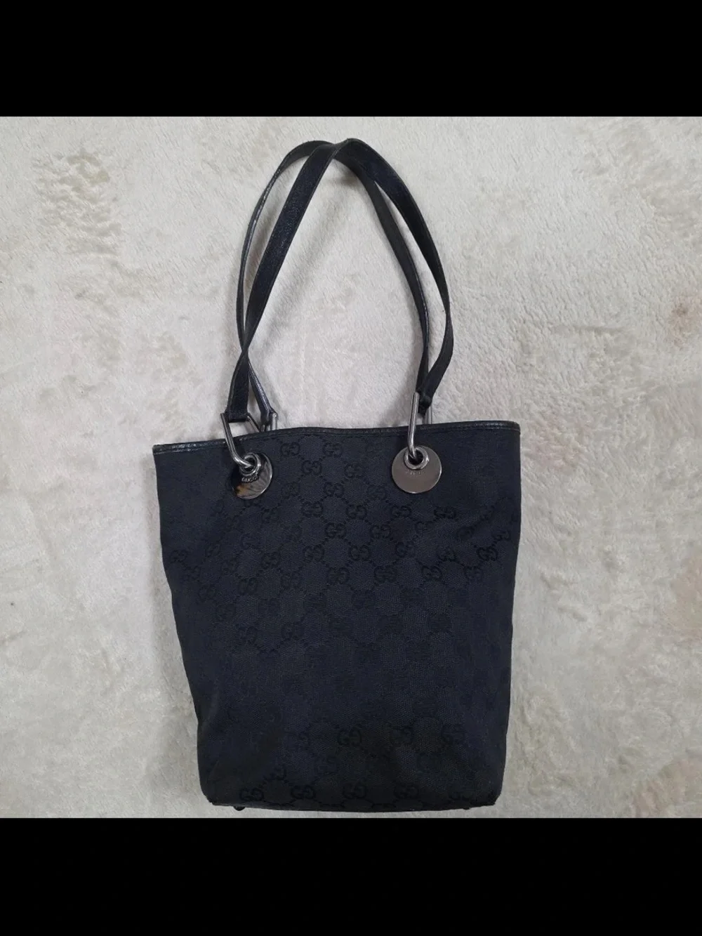 Gucci Black GG Canvas Tote with Double Shoulder Straps
